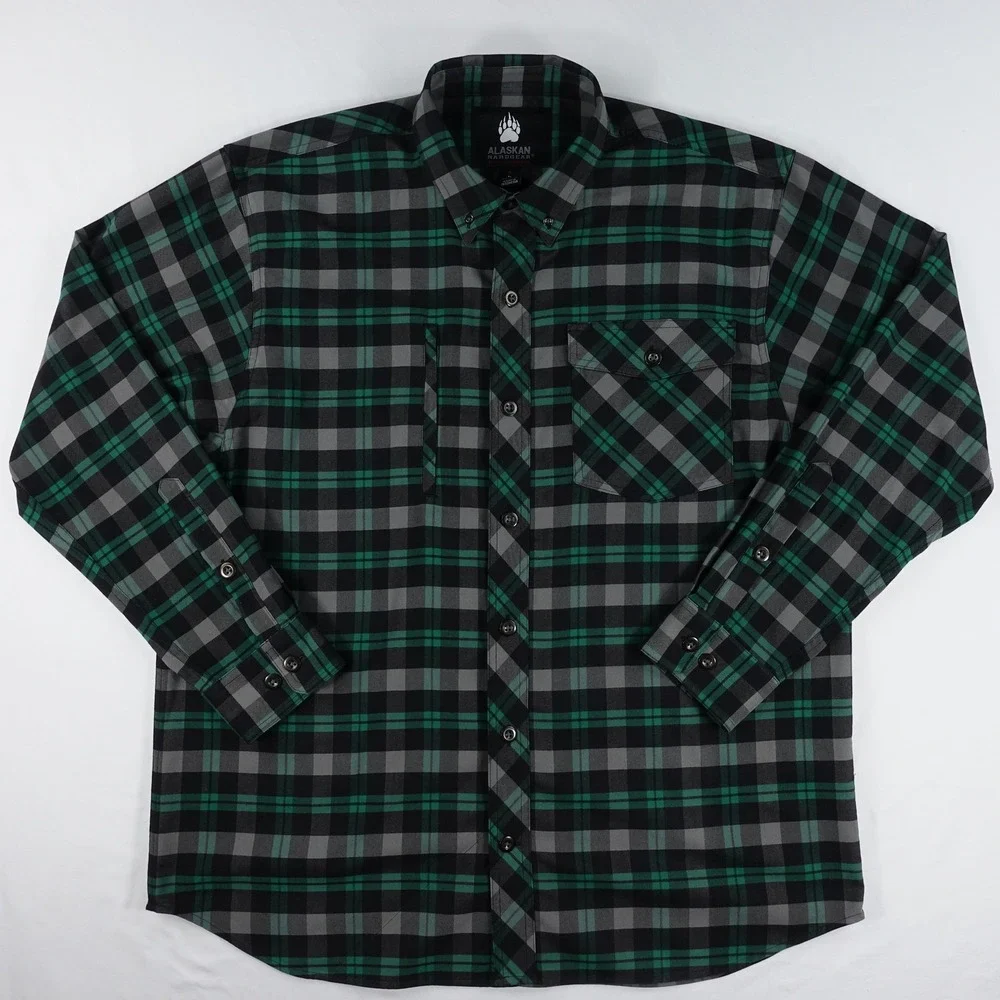 Alaskan Hardgear Button Down Shirt Men's Large Plaid Work Green Black